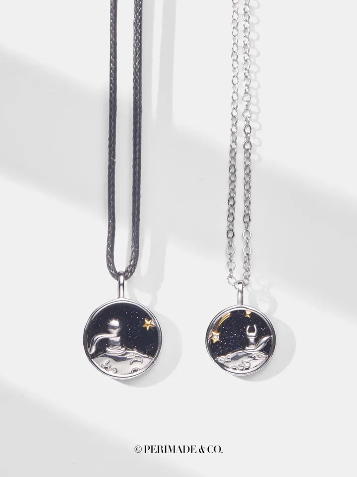 PERIMADE Little Prince Couple Necklace • Fox Planet Star Matching Pendant • Long Distance Relationship Jewelry • Trendy Best Friend Gift