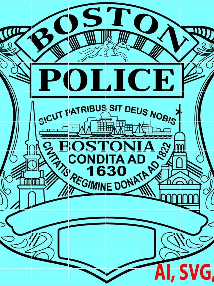 Boston Police Badge, Logo, Seal, Custom, Ai, Vector, SVG, DXF, PNG, Digital