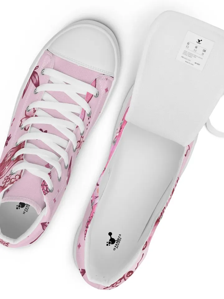 Pink Axolotl Kawaii Women’s High Top Canvas Shoes | Cute Canvas Hightop Sneakers, High Ankle Shoes, Gift for Kawaii Girl