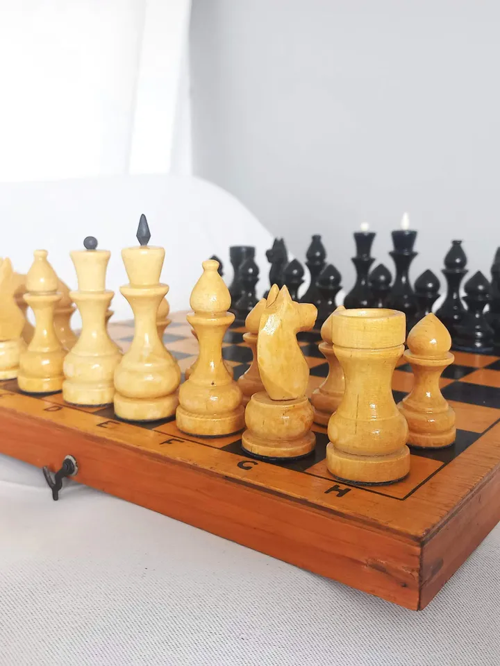 Vintage Wooden Chess Made in USSR Wooden Chess Pieces Complete Set