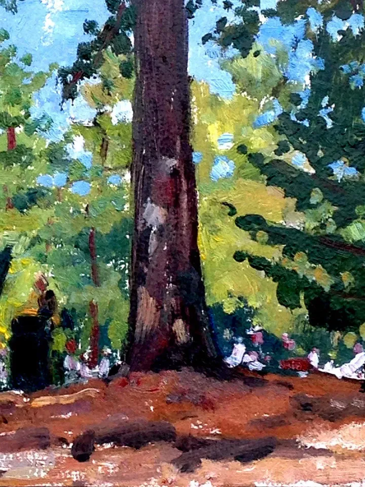 Original Tanglewood Landscape Painting - Under the Pines - 10x10 Oil on Panel, Plein Air Berkshires Impressionism, Signed American Fine Art