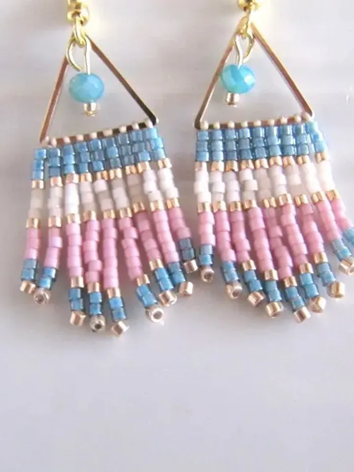 Handwoven Miyuki earrings, micro macrame hippie style fringed earrings, fringe earrings, miyuki hanging earrings, Christmas gift friend