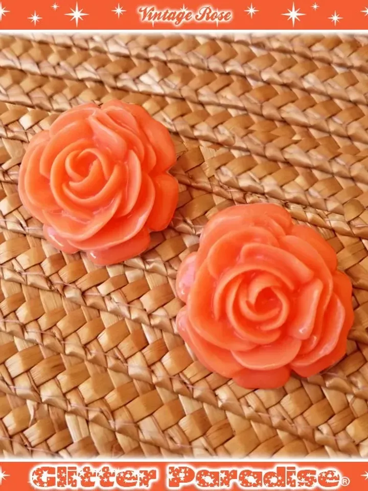 Vintage Rose - Earrings - Rose Earrings - Rose Clip-ons Earrings - Vintage Roses Jewelry - Romantic Flowers - 50s Floral - Glitter Paradise®
