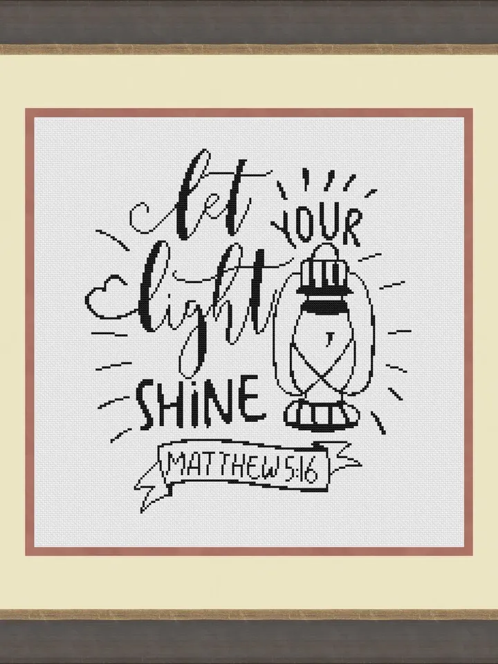 Bible cross stitch pattern "Let your light shine", Bible verse cross stitch pattern, Religious catholic xstitch chart