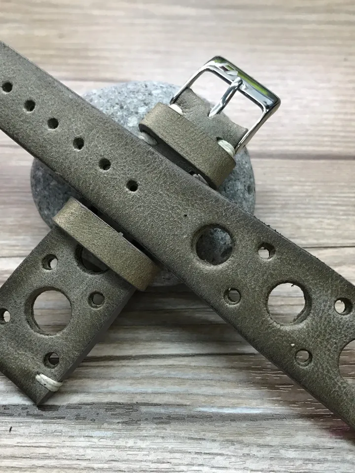 Leather watch band, leather watch strap, Vintage Gray watch band, Rally Leather Watch strap, Racing watch band - 19/20mm lug, FREE SHIPPING