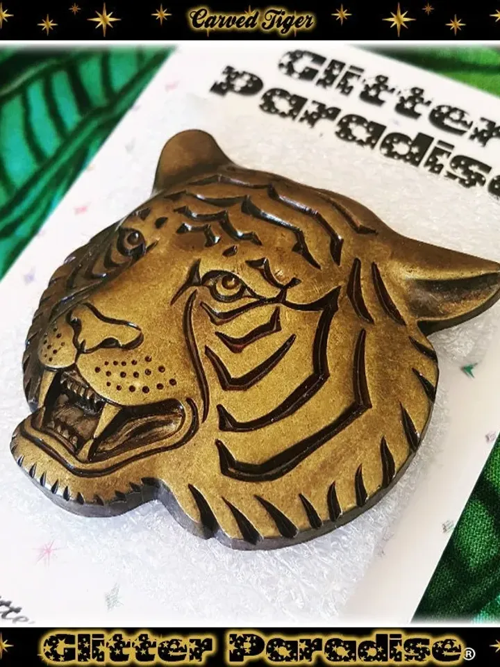 Carved Tiger Bronze Effect - Brooch - Tiger Brooch - Tiger King - Year of the Tiger 2022 - Joe Exotic - Chinese New Year - Glitter Paradise®
