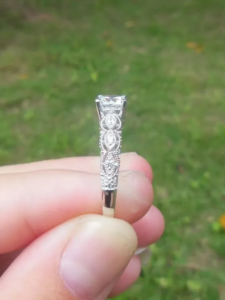 Round 6.5MM in Solid 14K White Gold Fashion Semi Mount Ring,Diamond Ring,Engagement Ring, Unique Ring