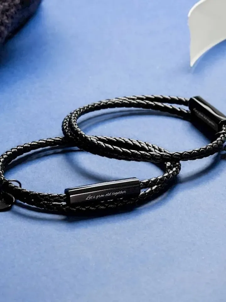 PERIMADE Custom Engraving Bracelet • Personalized Friendship Jewelry • Handmade Braided Rope Bracelet • Couple Bracelet • Matching Bracelet