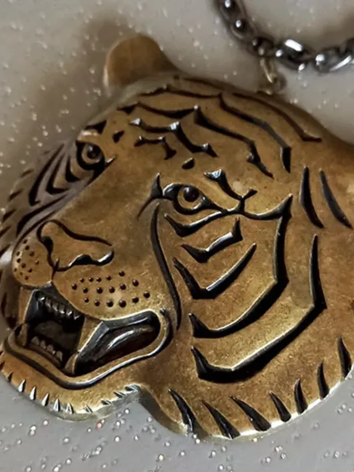 Carved Tiger Bronze Effect - Necklace - Tiger Necklace - Tiger King - Feline - Year of the Tiger 2022 - Chinese New Year - Glitter Paradise®