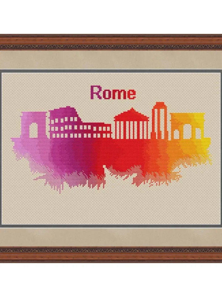 Rome cross stitch pattern modern, Italy cross stitch pattern PDF, Watercolor city cross stitch design