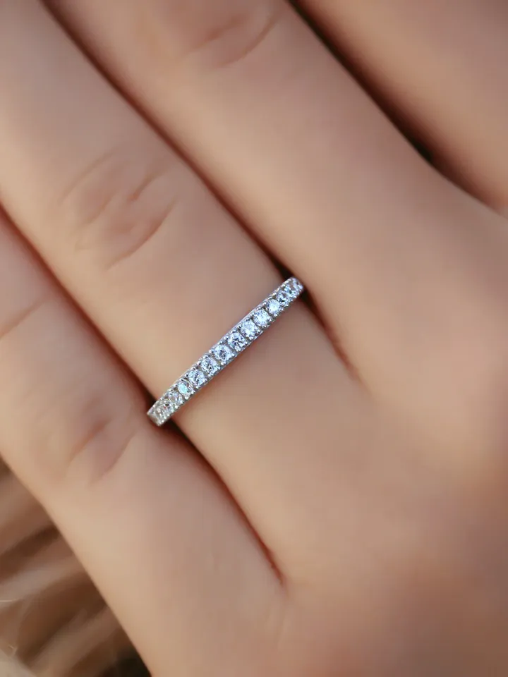 SMALL DIAMOND RING | Moissanite Half Eternity Ring Band | Gift For Anniversary | Handmade 14k Gold Women Wedding Ring | Bridesmaid Jewelry