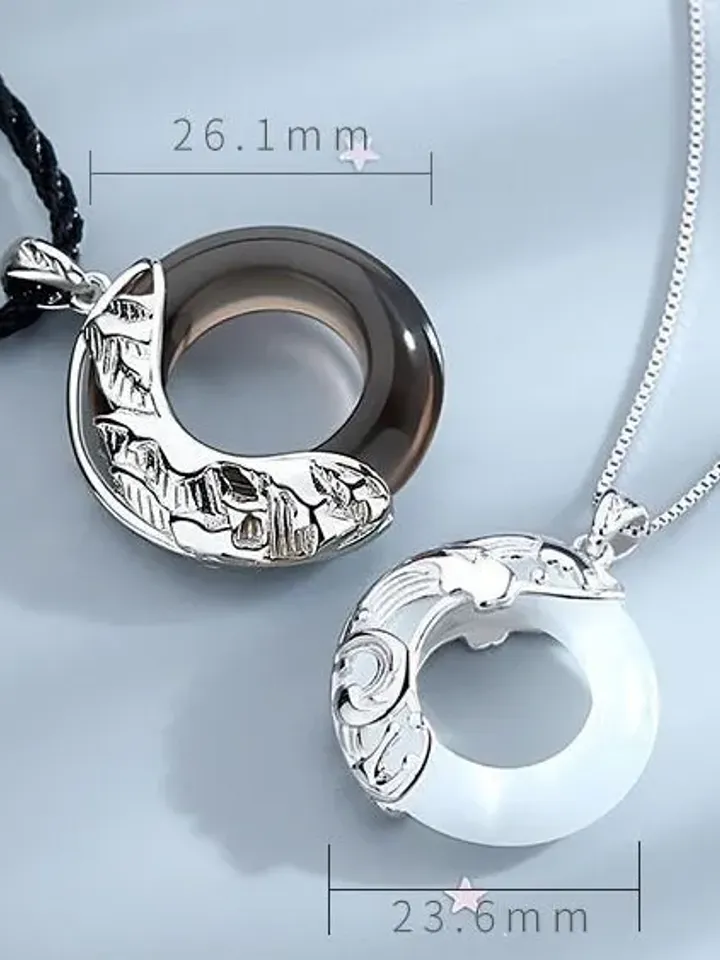 PERIMADE Mountain Ocean Couple Necklace • Matching Obsidian Opal Pendant • Long Distance Relationship Jewelry • Trendy Best Friend Gift