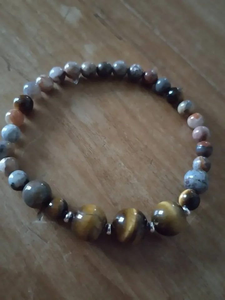 Elastic aventurine bracelet-tiger's eye and jasper- poppy jasper