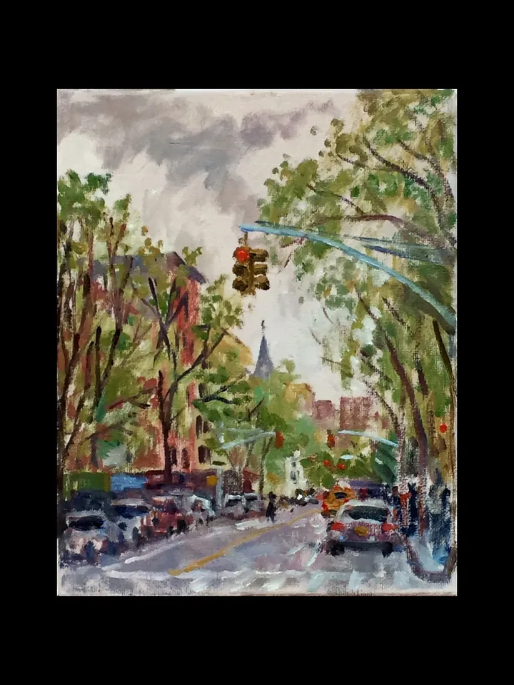 8x10 East Village Cityscape Painting -Up Avenue A/NYC- Oil on Canvas, New York Urban Impressionist Fine Art, Signed Original Landscape
