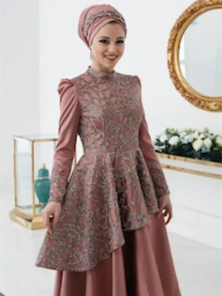 Hürrem Powder Satin Embroidered Ahunare Wedding Dress, Muslim Evening Gown, Nikah, Islamic Wedding, Engagement, Bridesmaid, Maxi Dress