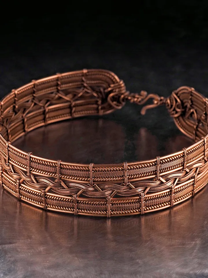 Copper wire choker Wire wrapped collar necklace for woman Woven wire Unique design Festive jewelry for lady WireWrapArt
