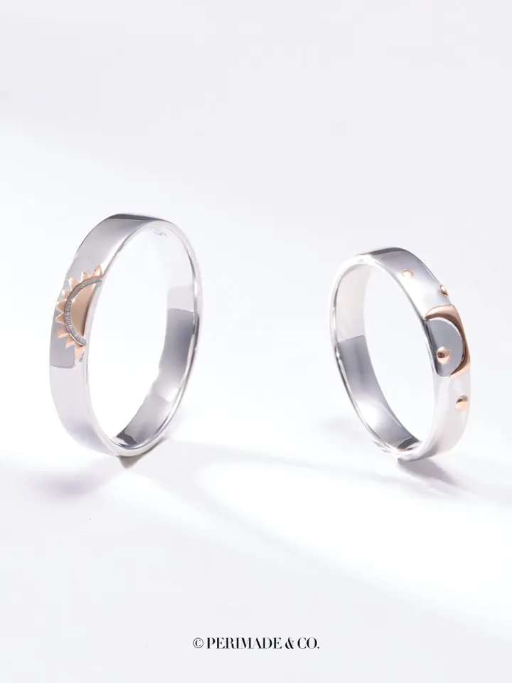 PERIMADE Sun Star Moon Couple Ring • Relationship Promise Wedding Band • Silver Friendship Matching Ring • Trendy Best Friend Gift