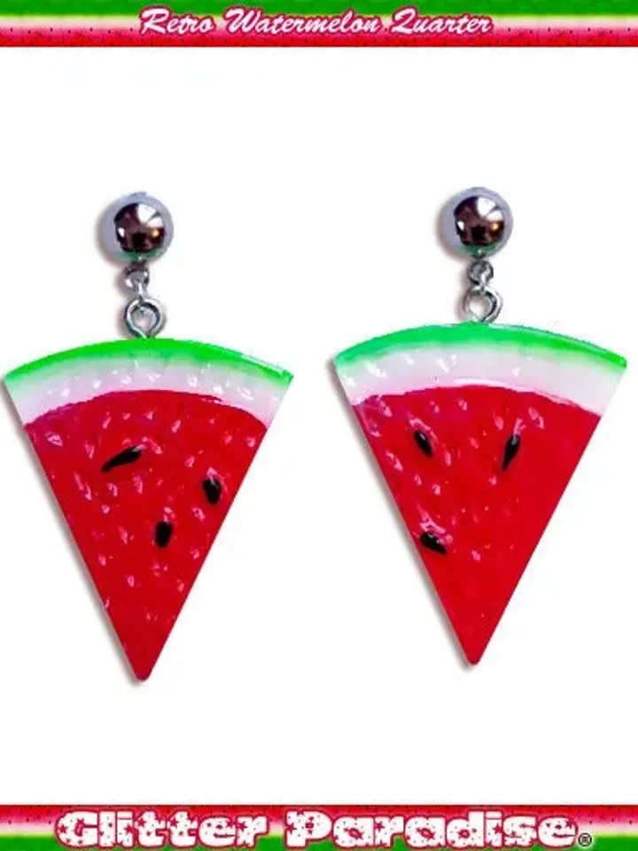 Retro Watermelon Quarter - Boucles d'oreilles - Fruits - Tropical - Carmen Miranda - Vintage Exotica - Années 50 - Rétro - Glitter Paradise®