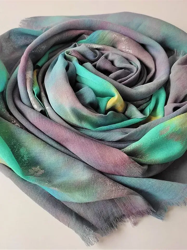 Gray blue cotton scarf Large hand dyed shawl Mother's day gift Tie dye scarf