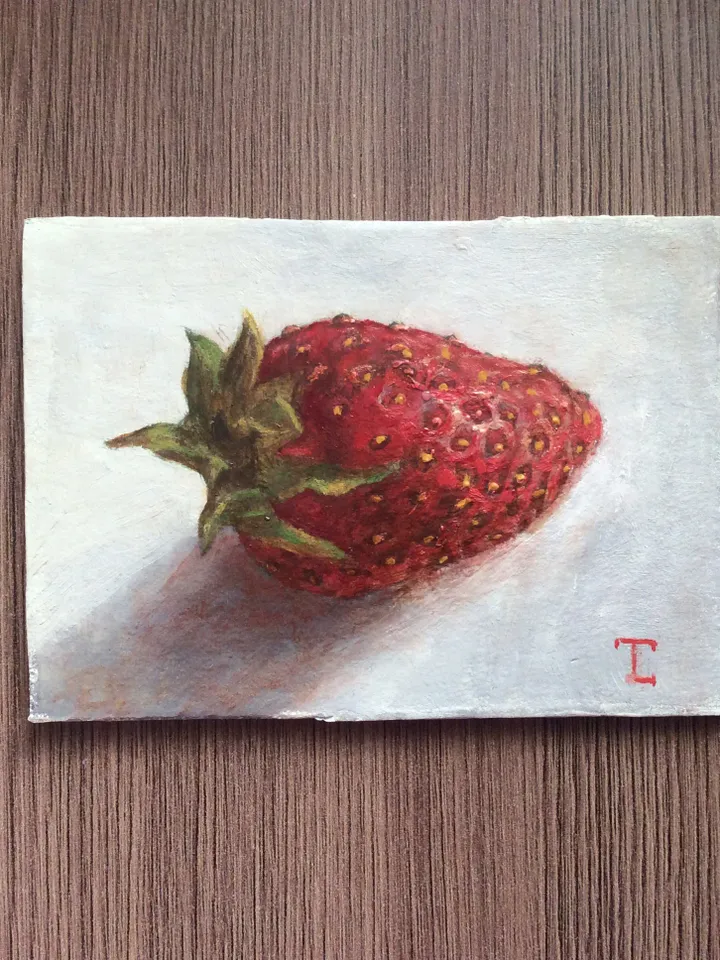 "ACEO Strawberry", oil painting fruit berry artwork still life