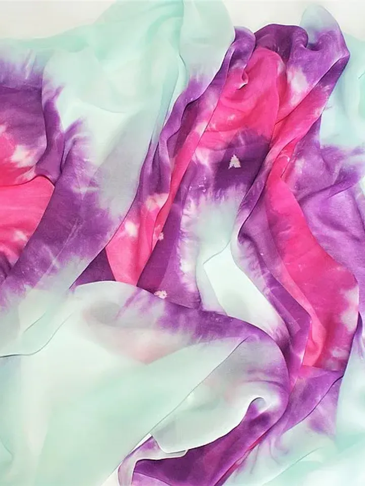 絲巾 Tie dye scarf Chiffon woman scarf Blue purple pink silk shawl Hand dyed scarf