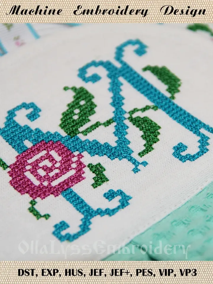 Cross Stitch Rose Font machine embroidery designs
