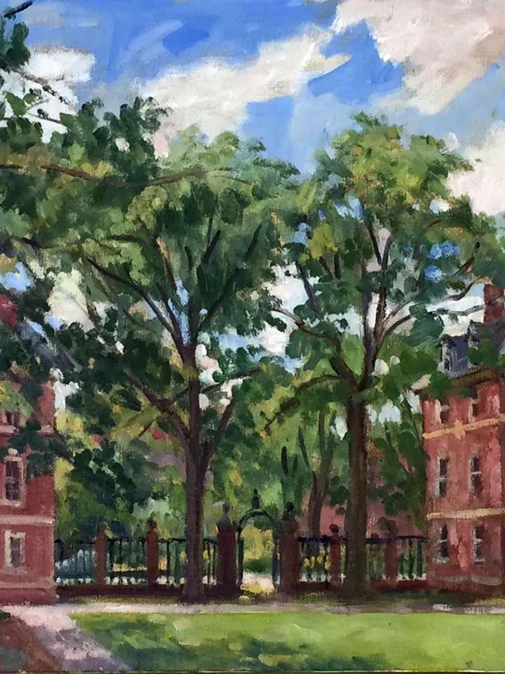 Large Original Williams College Landscape Painting - Summer Sunlight/Sage Hall- 16x24 Oil on Linen, Plein Air Impressionist Signed Original
