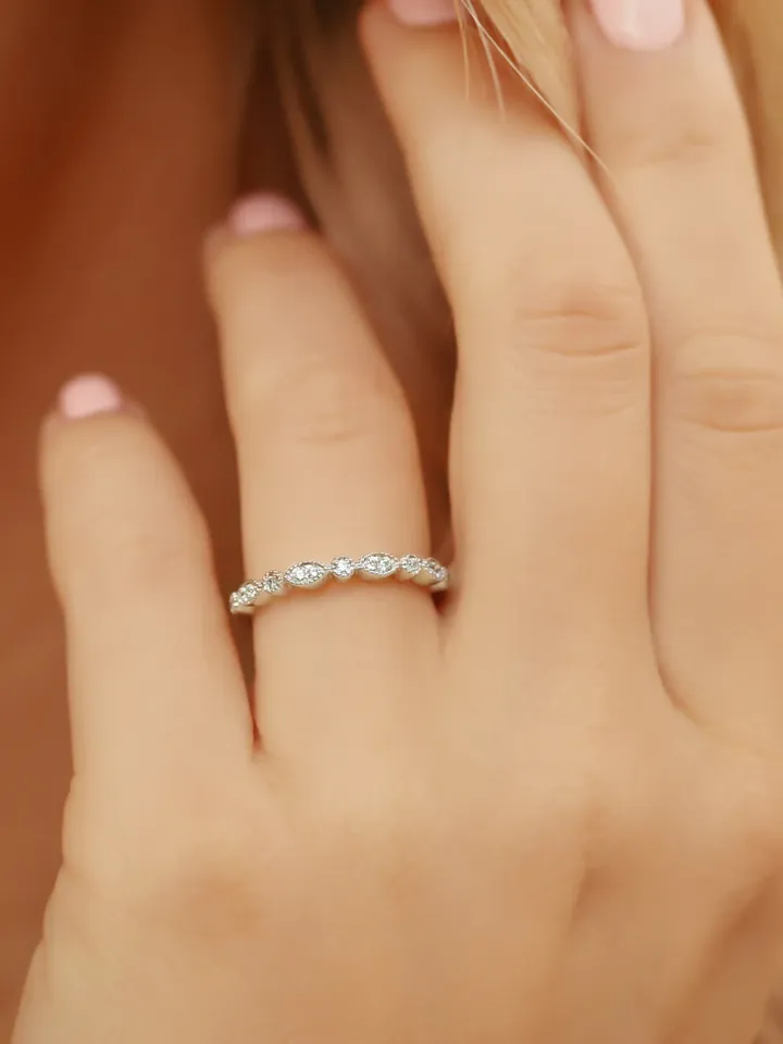 DAINTY WEDDING RING | Moissanite Diamond Ring Band | Women Custom Wedding Band | Unique14k Solid Gold Ring Band | Gift For Wedding