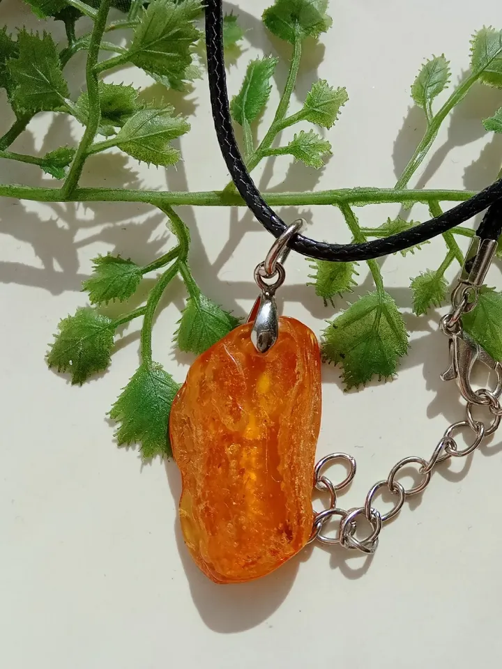 Natural Amber Pendant Necklace Baltic Amber Amulet Necklace Yellow Stone Necklace Black Cord Amber jewelry women and men