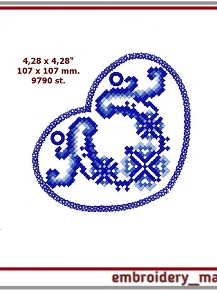 Machine Embroidery Design pendant in the cross-stitch Gzhel