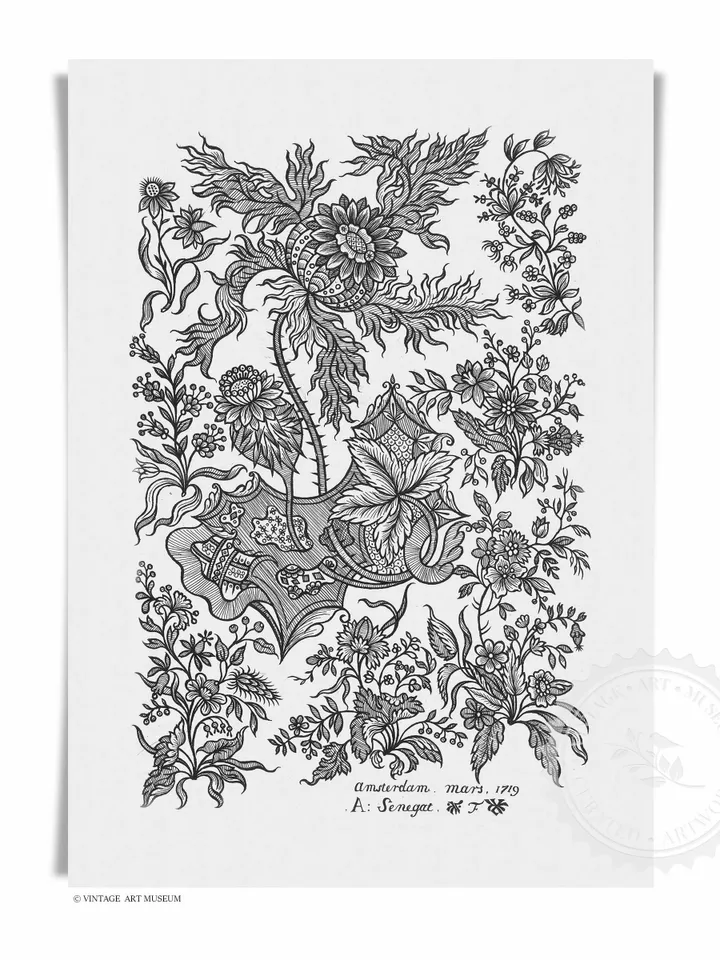 Vintage Textile Wall Art Design Etching Set of 2 Prints, Ornate Sketch Printable Decor, Digital | 201 S2