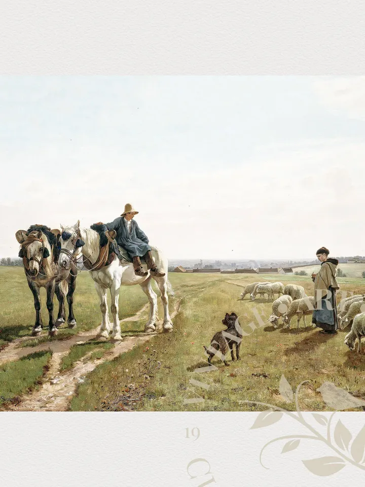 Ranch Art Print Antique Landscape Oil Painting, Farm Animal Vintage Farmhouse Decor, Downloadable PRINTABLE | #06