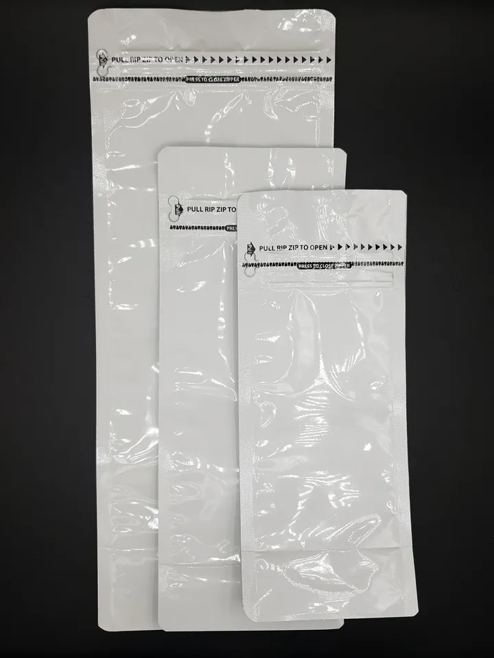 WHITE FLAT BOTTOM Bag, Resealable Zippper Locked bag Mylar Foil Metalized Bag Stand up Coffee Pouch storage Bag Glossy bag, high quality bag