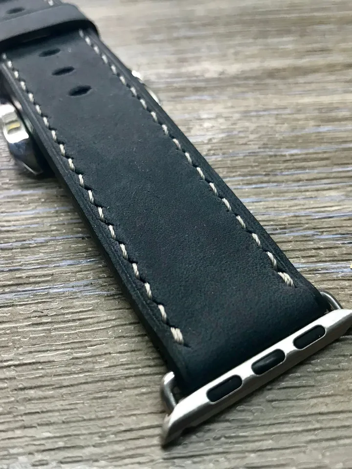 Black Genuine Leather Apple Watch Band for Series 7 45mm, iWatch Series 6 44mm Watch Straps, Smart Watch Band 41mm, Wrist Watch Accessories