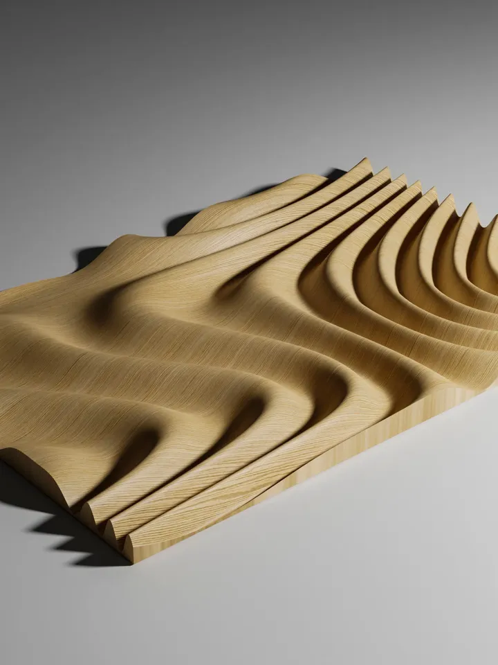 3d stl model, wave panel CNC files for carving or 3D printing, Aspire, Carveco, Artcam, Fusion 360, Wall decor, WP4