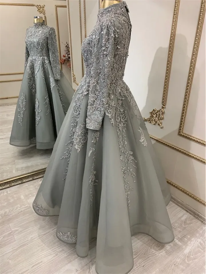 AHUNARE HIJAB - Linda Mint Embroidered Wedding Dress, Muslim Evening Gown, Nikah, Islamic Wedding, Engagement, Bridesmaid,