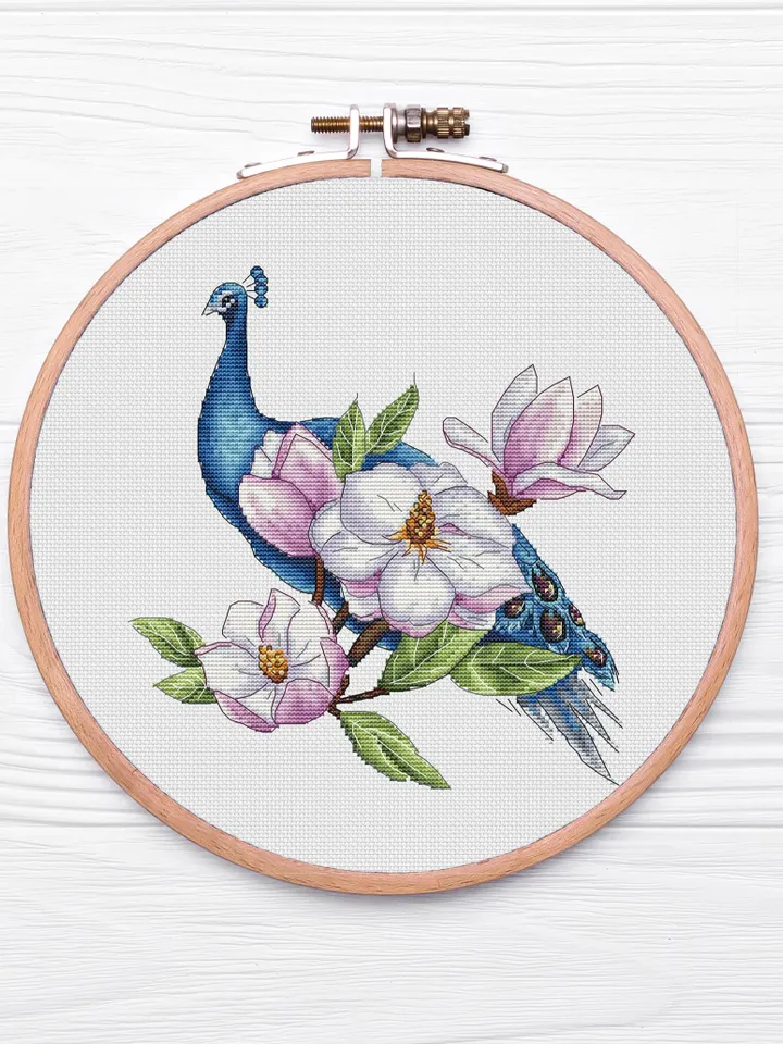 Peacock Cross Stitch Pattern PDF Instant Download - Peacock Watercolor Cross Stitch Pattern - Bird Cross Stitch Pattern