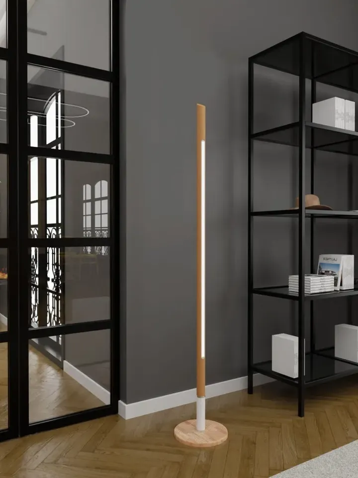 Wooden floor lamp, modern LED floor lamp, cylinder floor lamp