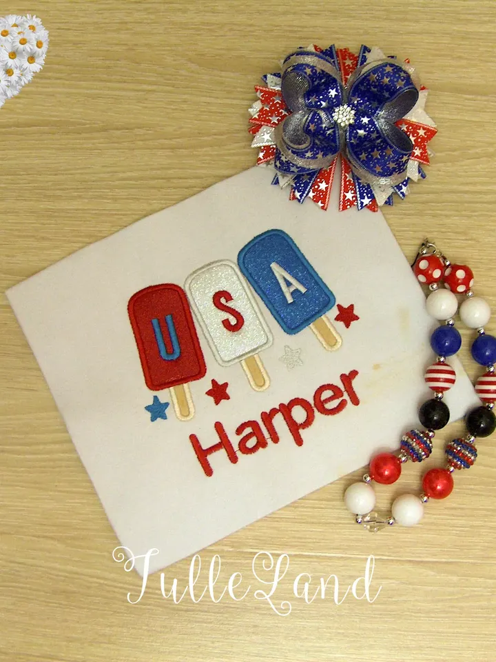 4th of July Popsicle with star USA Applique Machine embroidery design