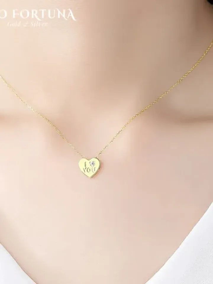 14k Gold Love You Heart Pendant Necklaces Jewellery for Women Gift, Anniversary, Love, Party,, Minimalistic, Casual, Valentines