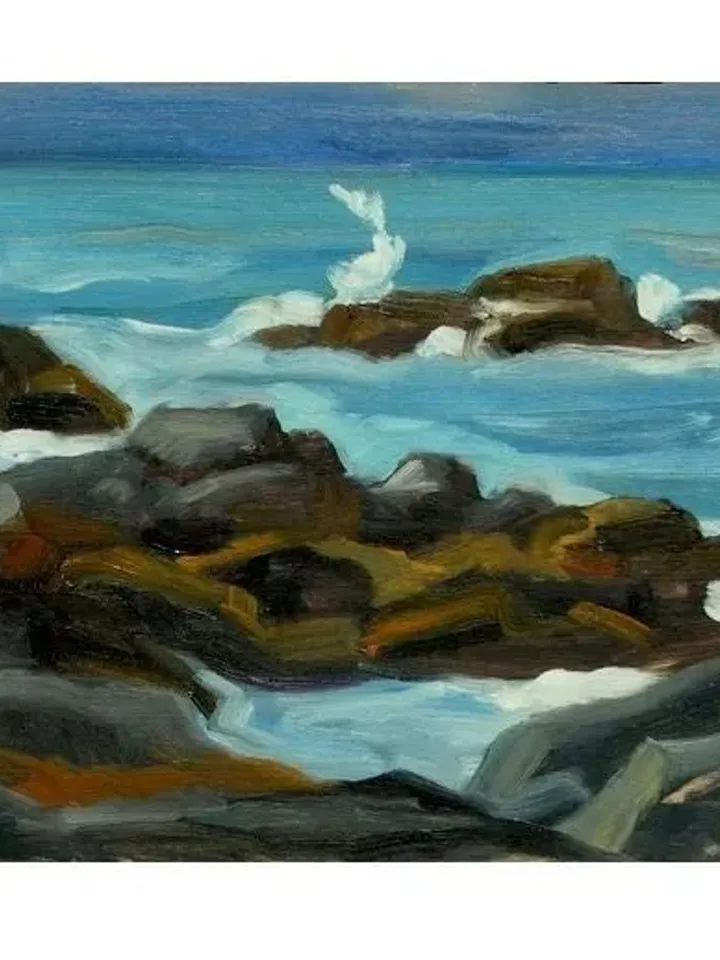 Original Oil Painting Landscape -Monhegan Surf/Maine- 8x12 Oil on Panel, Small Impressionist Seascape, Signed Original Fine Art