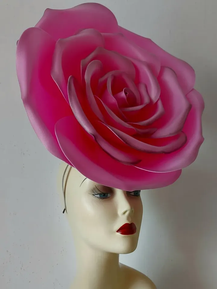 Giant pink rose Kentucky Derby Hat Wedding Flower Headdress, Bridal headpiece, Church Hat, Horse Racing, Barbie party