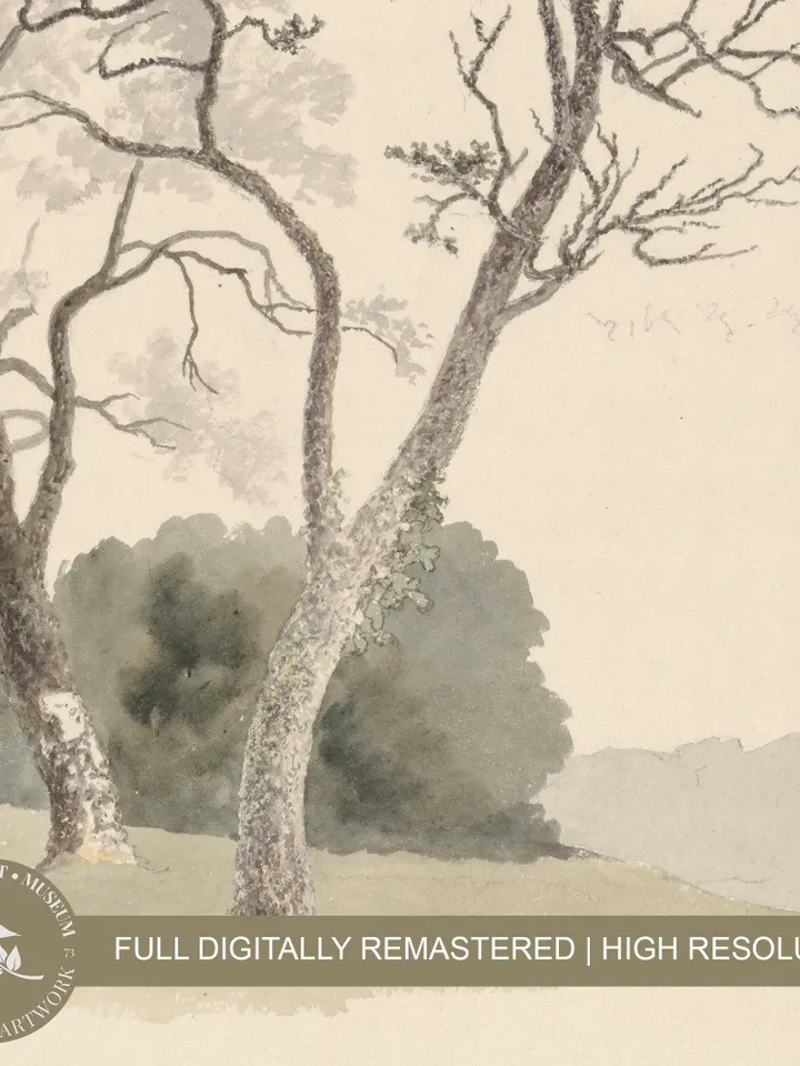 Tree Landscape Watercolor Painting, Vintage Wall Art Muted Tones Nature Landscape, Rustic Wall Decor PRINTABLE Digital Downloadable | #09