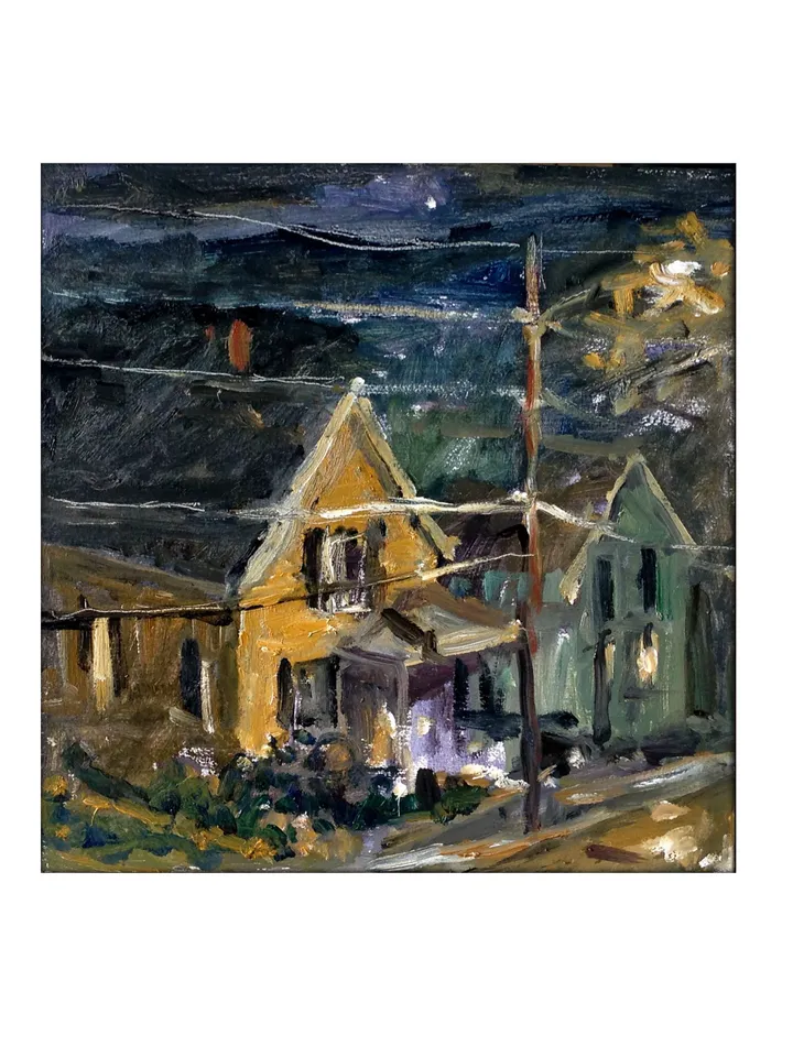 Original Night Scene Painting - Summer Nocturne - 10x10 Oil on Panel, Plein Air Impressionist Landscape, Signed Original American Fine Art