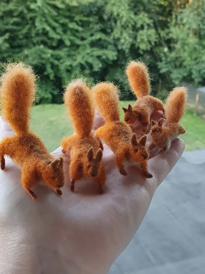 Squirrel miniature, dry felting figurine, a tiny red little toy, micro handmade sculpture one of a kind needle Felted Wool Animals