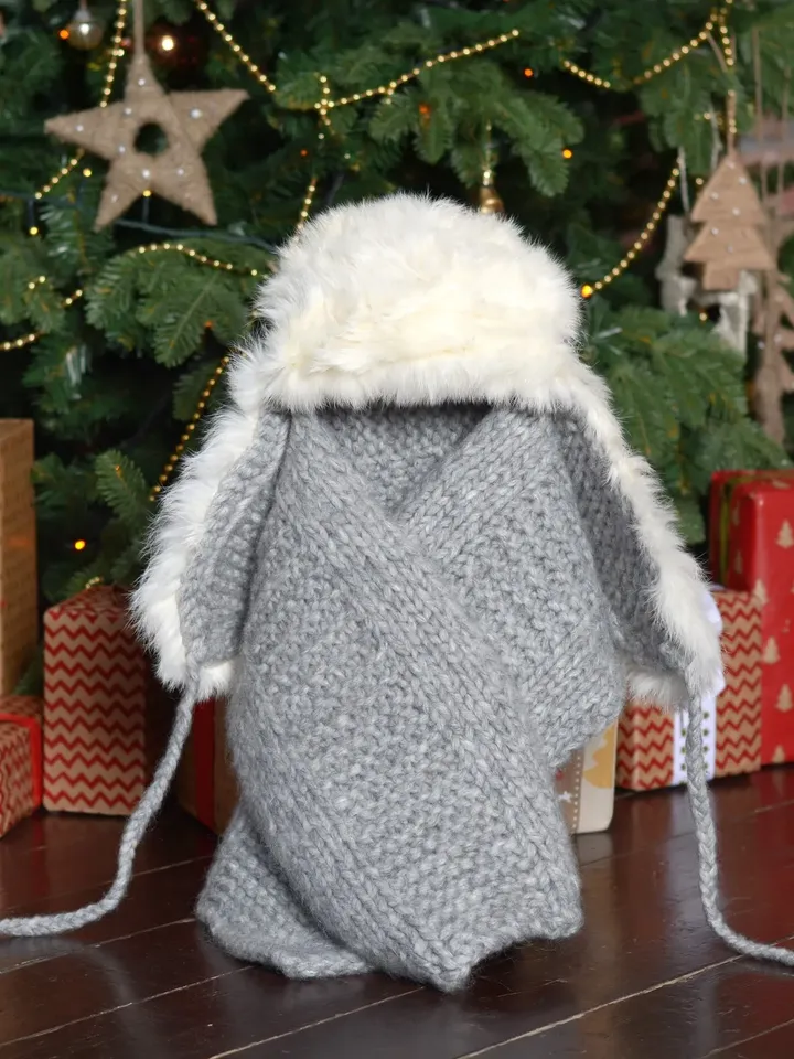 Knitted hat and scarf set. Hat with ears and real fur trim. Handmade.