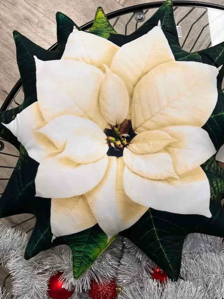 white Poinsettia pillow / ivory poinsettia cushion / christmas pillow / christmas decor / plant pillow / christmas gift