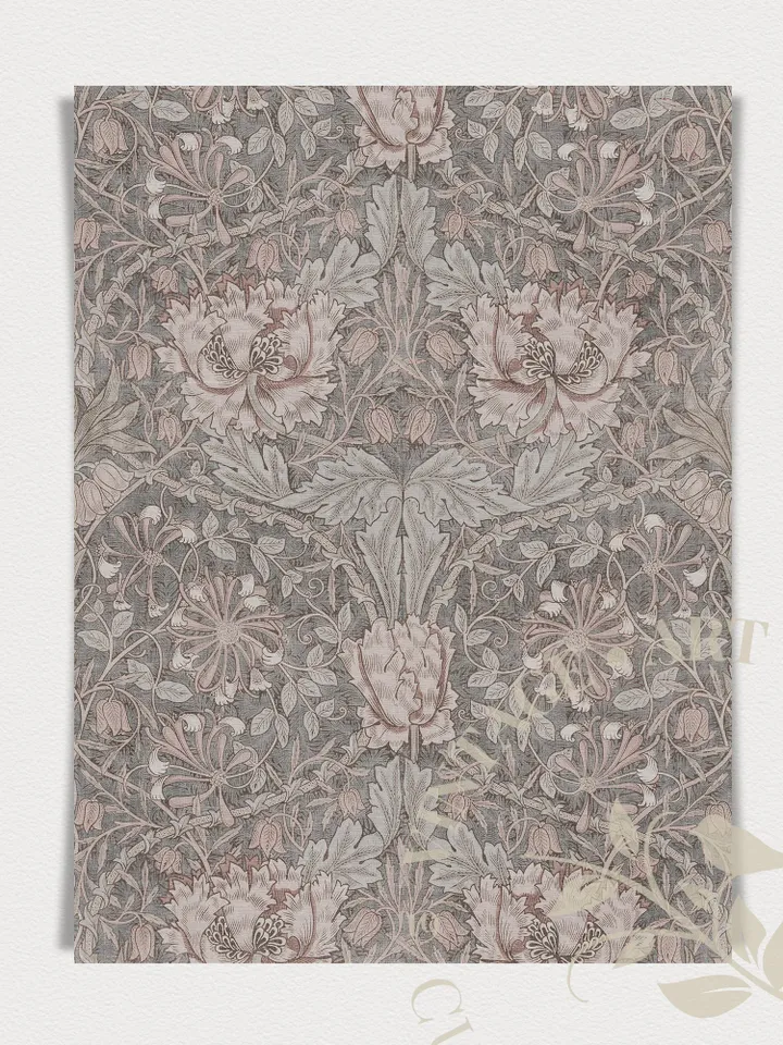 William Morris Fabric Art Print, Muted Textile With Flowers, Digital Download PRINTABLE, Rustic Wall Decor | #102