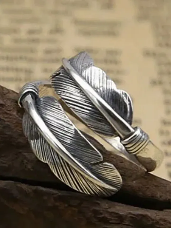 Handmade 925 Silver Feather Ring, Adjustable Feather Ring, Real Silver Wrap Around Ring, Silver Bohemian Tribal Ring, Ethnic Bohemian Ring