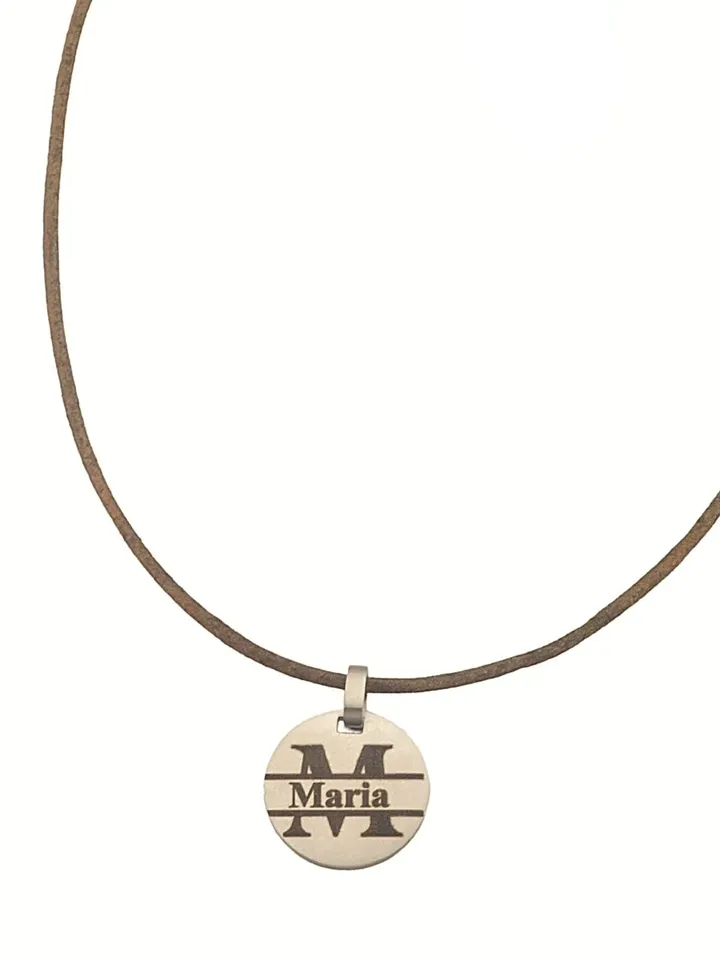 Personalized Name and Initial Necklace | Minimalist Engraved Necklace with Coin Pendant | Customized Necklace Gift for Men / Women with Word